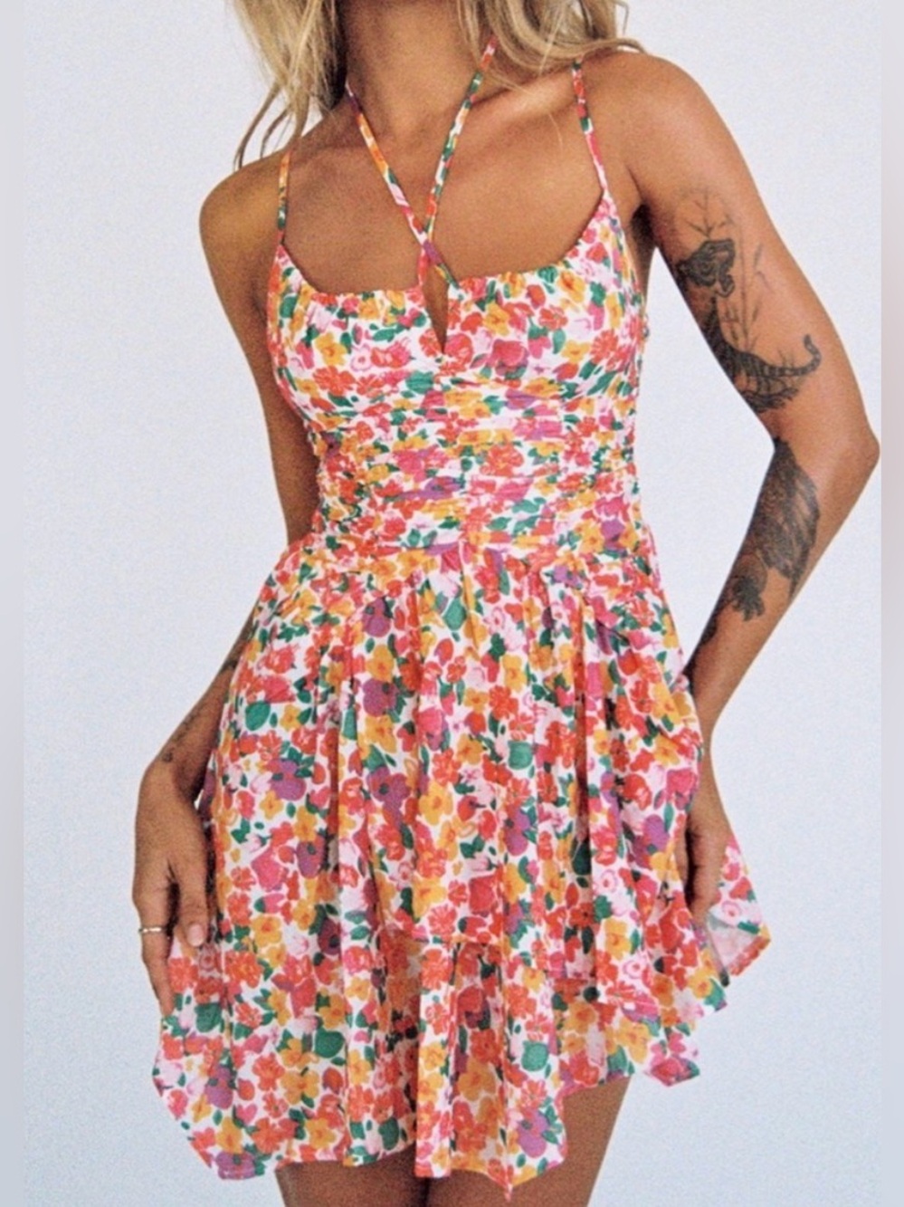 Princess Polly Floral Sweetheart Ruched Mini Dress Adjustable Straps 8 Summer